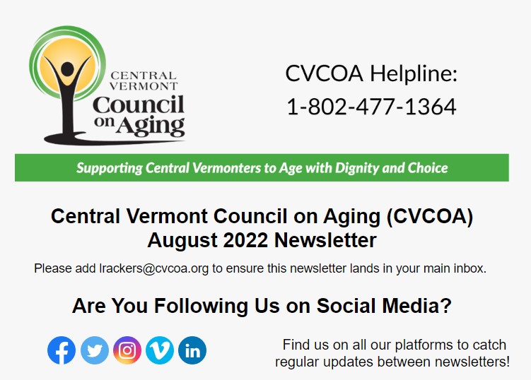 CVCOA newsletter heading, featuring CVCOA logo and text