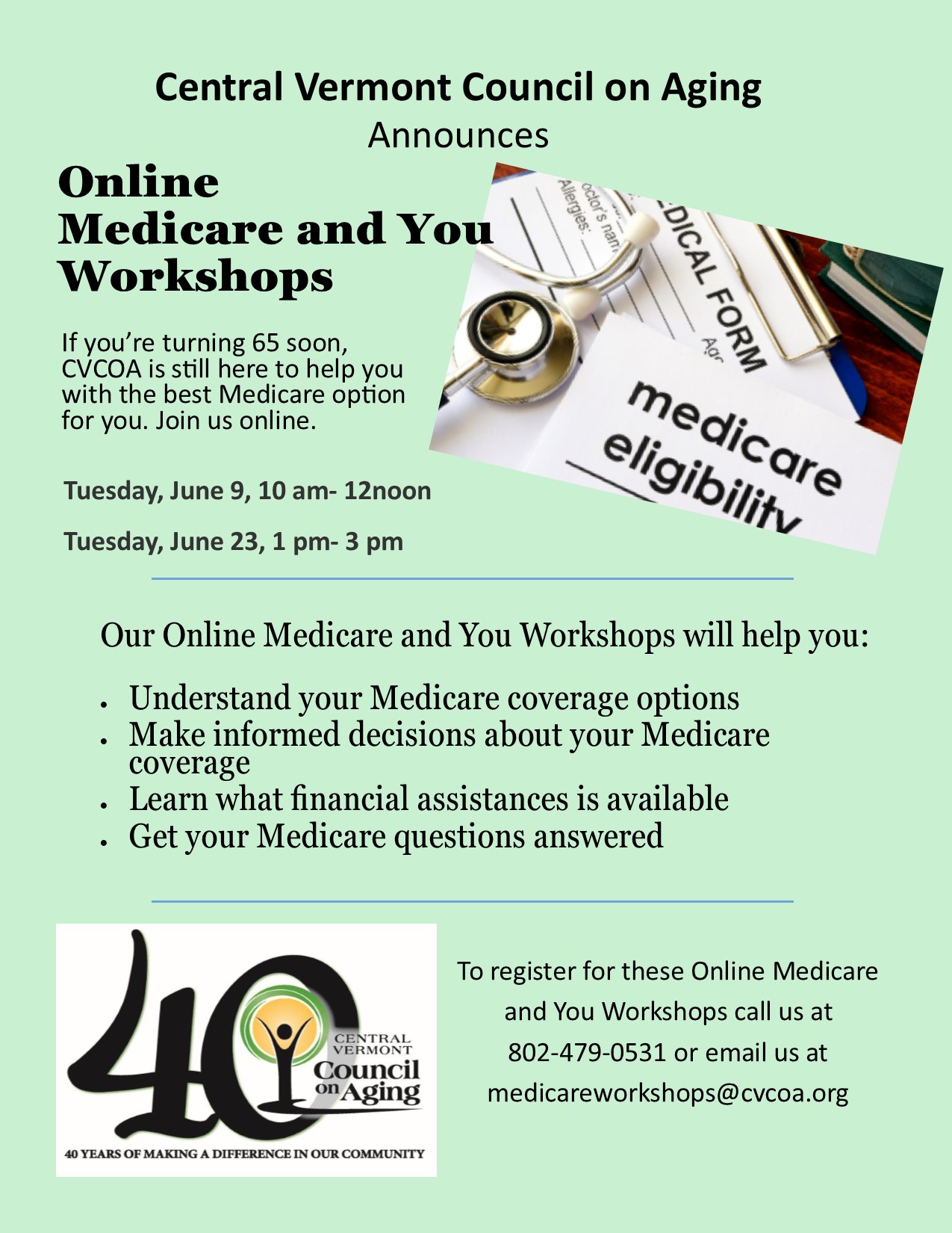 Poster for CVCOA Online Medicare and You Workshop