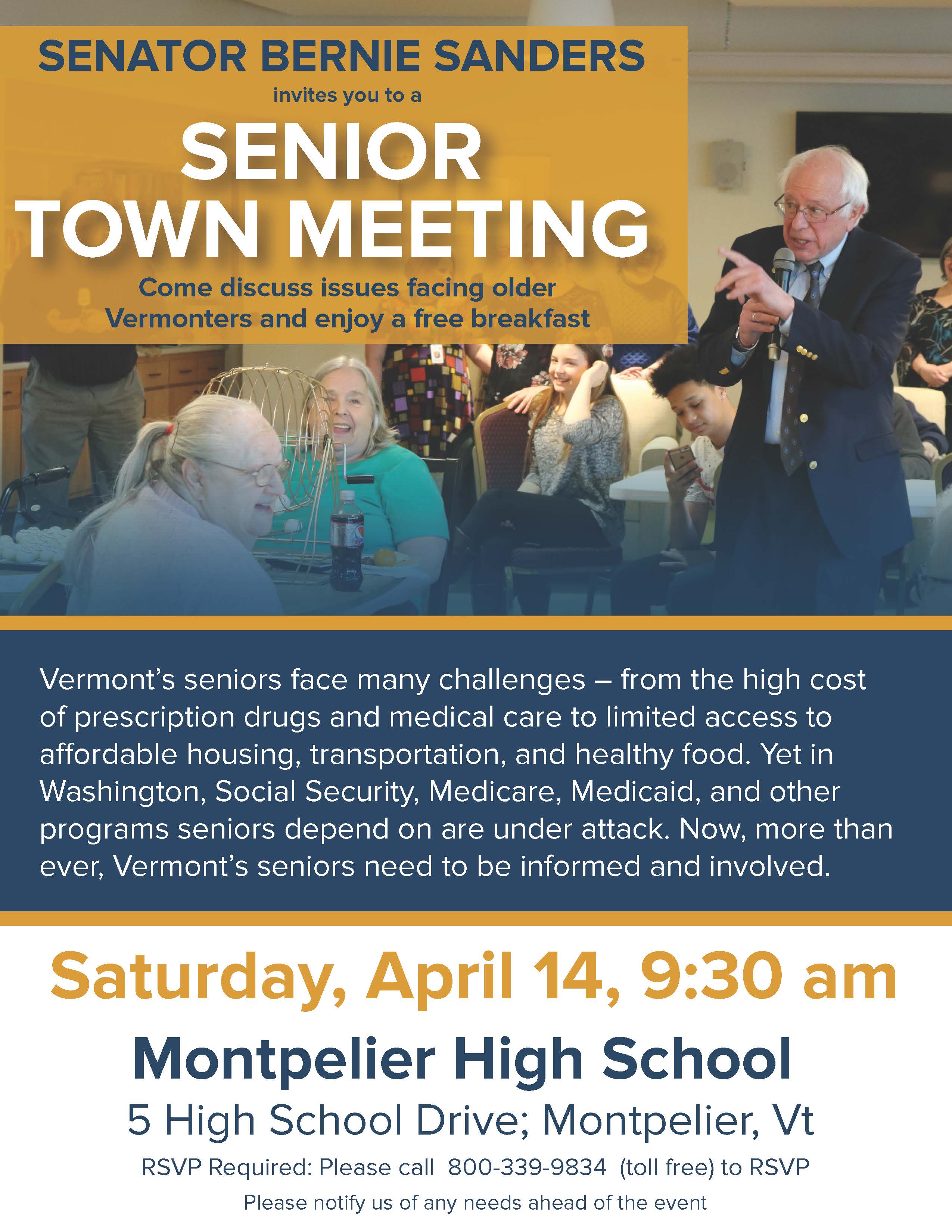 Senior Town Meeting with Sen. Sanders on April 14, 2018